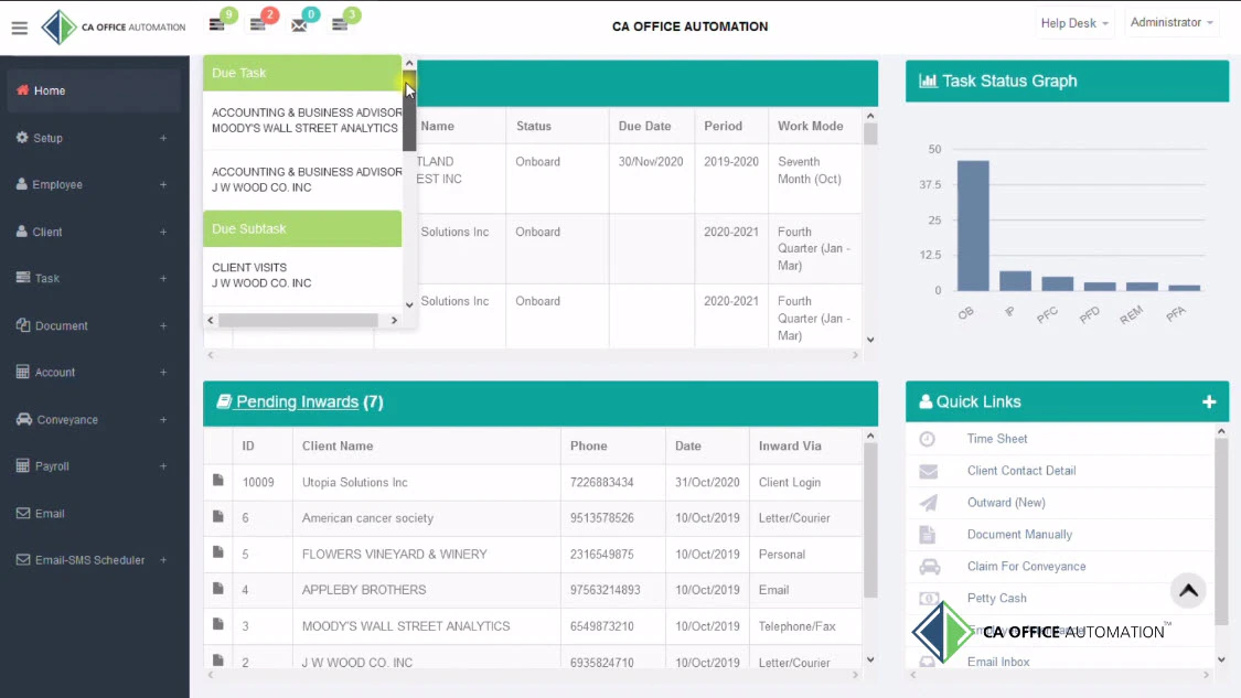 screenshot of CA Office Automation